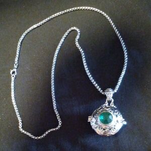 Silver and Green Locket Pendant Necklace